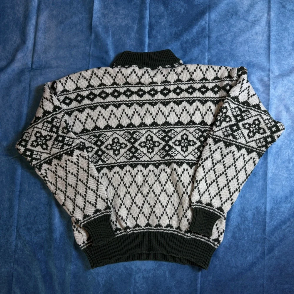 Vintage Woolrich USA Nordic Fair Isle Knit Sweater Green White Men's L